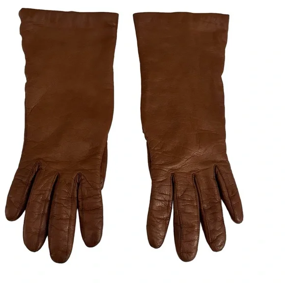 Vintage Aris Cashmere-Lined Brown Leather Gloves Size 6.5 - Picture 2 of 5
